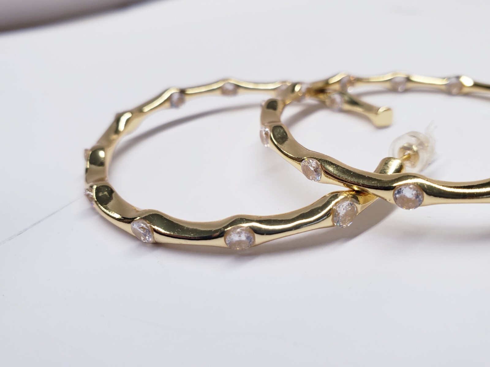 Jennifer Miller SPARKLE HOOP EARRINGS 14K Yellow Gold Plated NO box