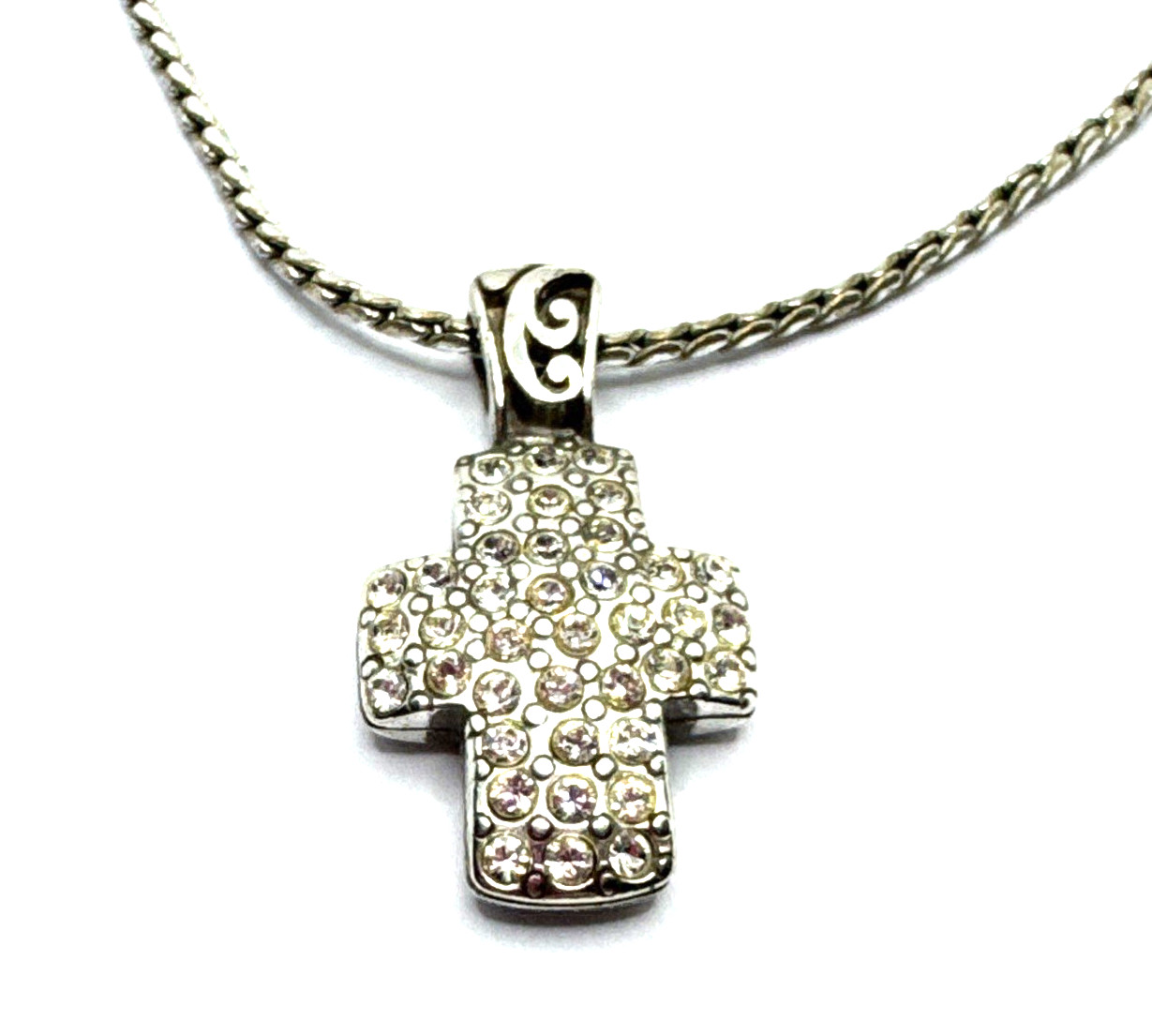 Brighton Sacred Cross Contempo Crystal Encrusted Reversible Silver Necklace 18”