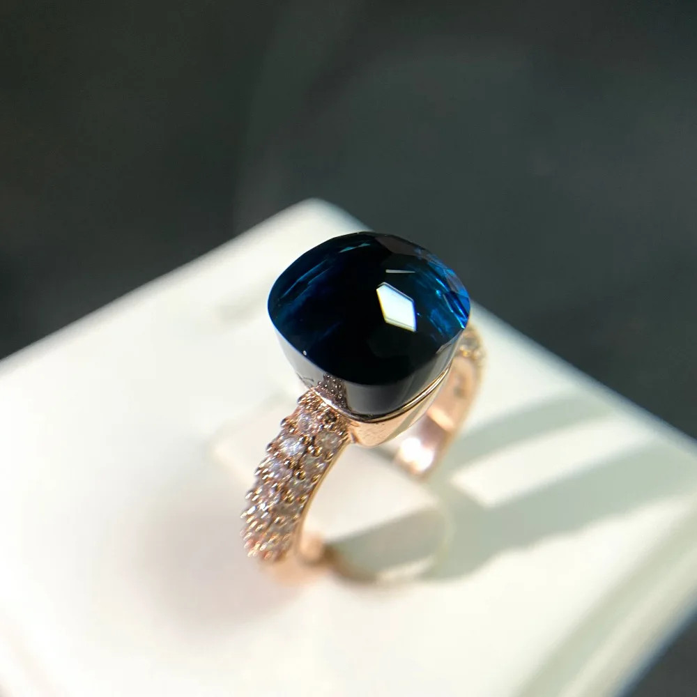 Cocktail Ring Square Zircon Crystal 10mm Gold Plated Colorful Stone Jewelry