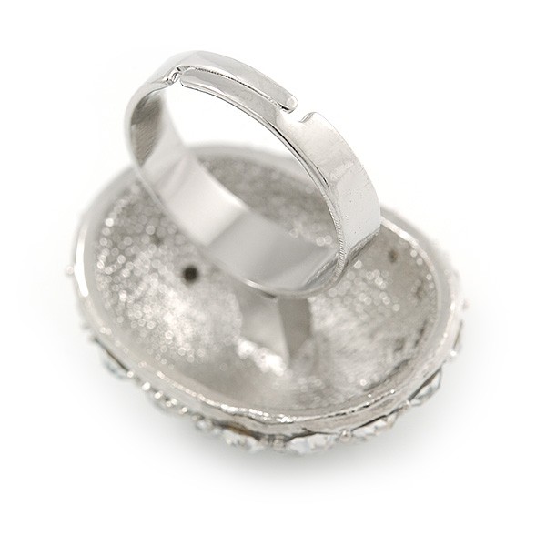 Pave Set Clear Crystal Dome Shape Ring In Silver Tone Metal – 30mm – 7/8 Size –