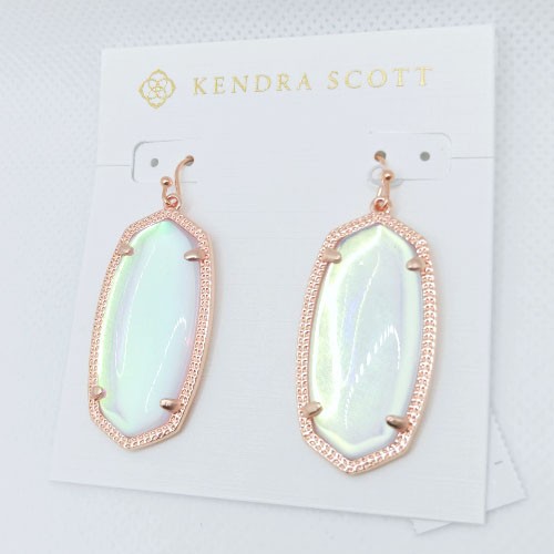 New Kendra Scott Elle Rose Gold Drop Earrings In Dichroic Glass