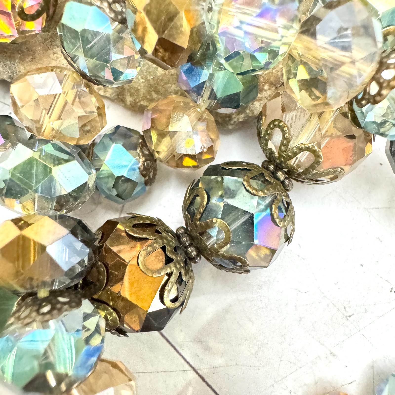 Set of 3 Aurora Borealis Stretch Bracelets Faceted Glass AB Beads Slip On