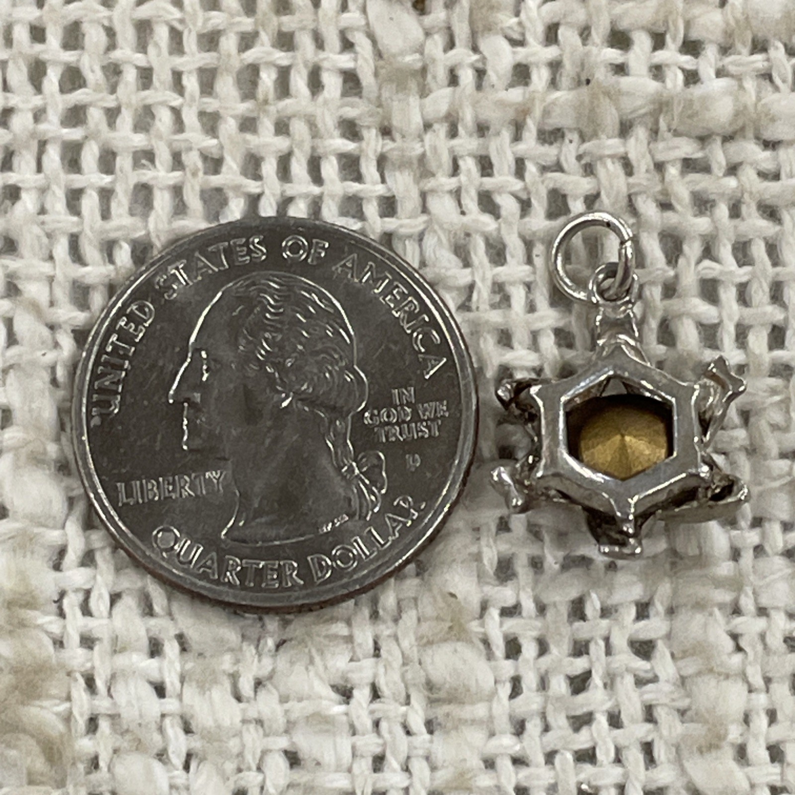 Silver Toned Clear White Gem Enclosed Floral Charm Pendant