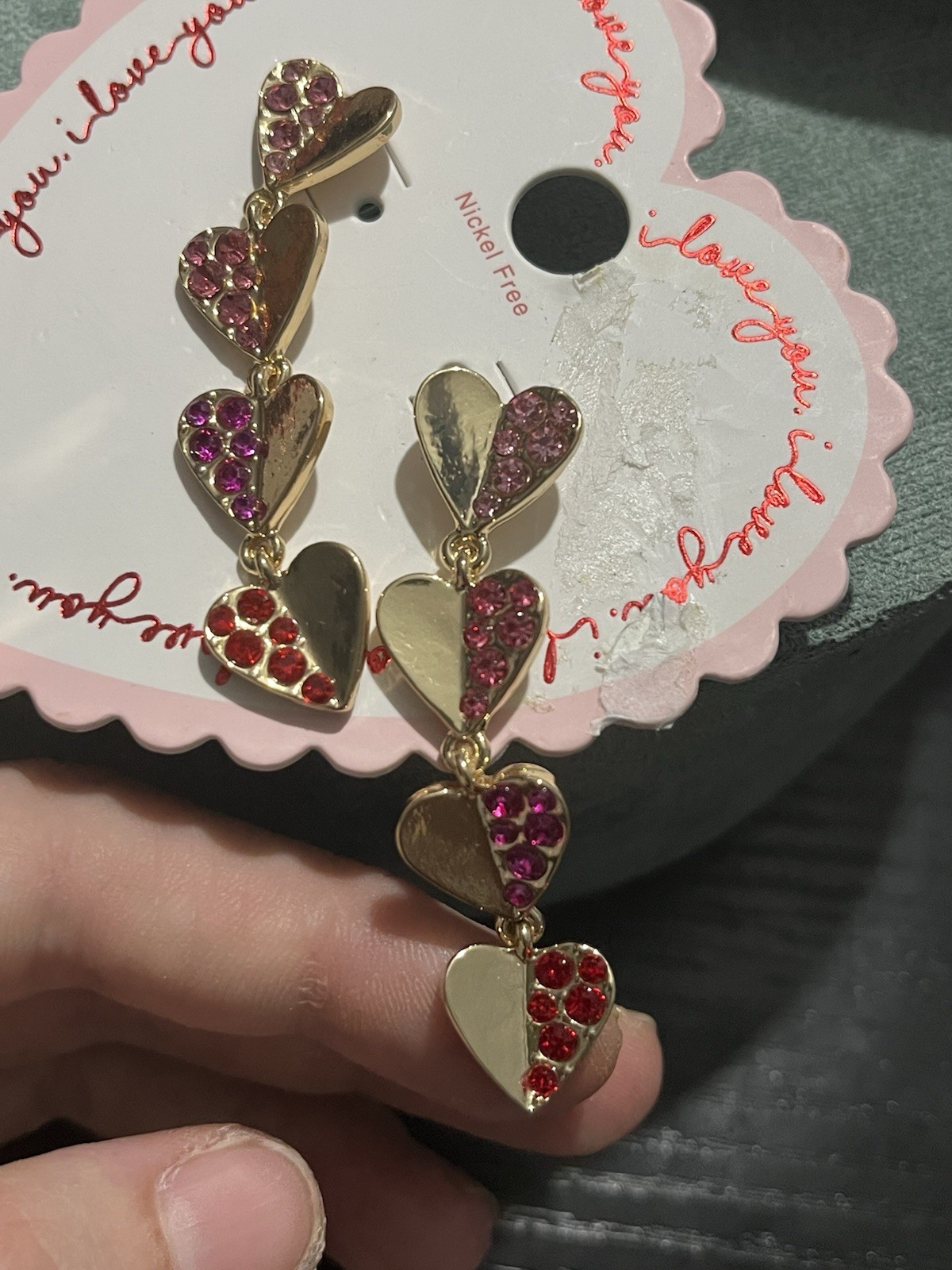 Gold Tone Multi Heart Crystal Rhinestone Dangle Earrings Nickel-Free Butterfly
