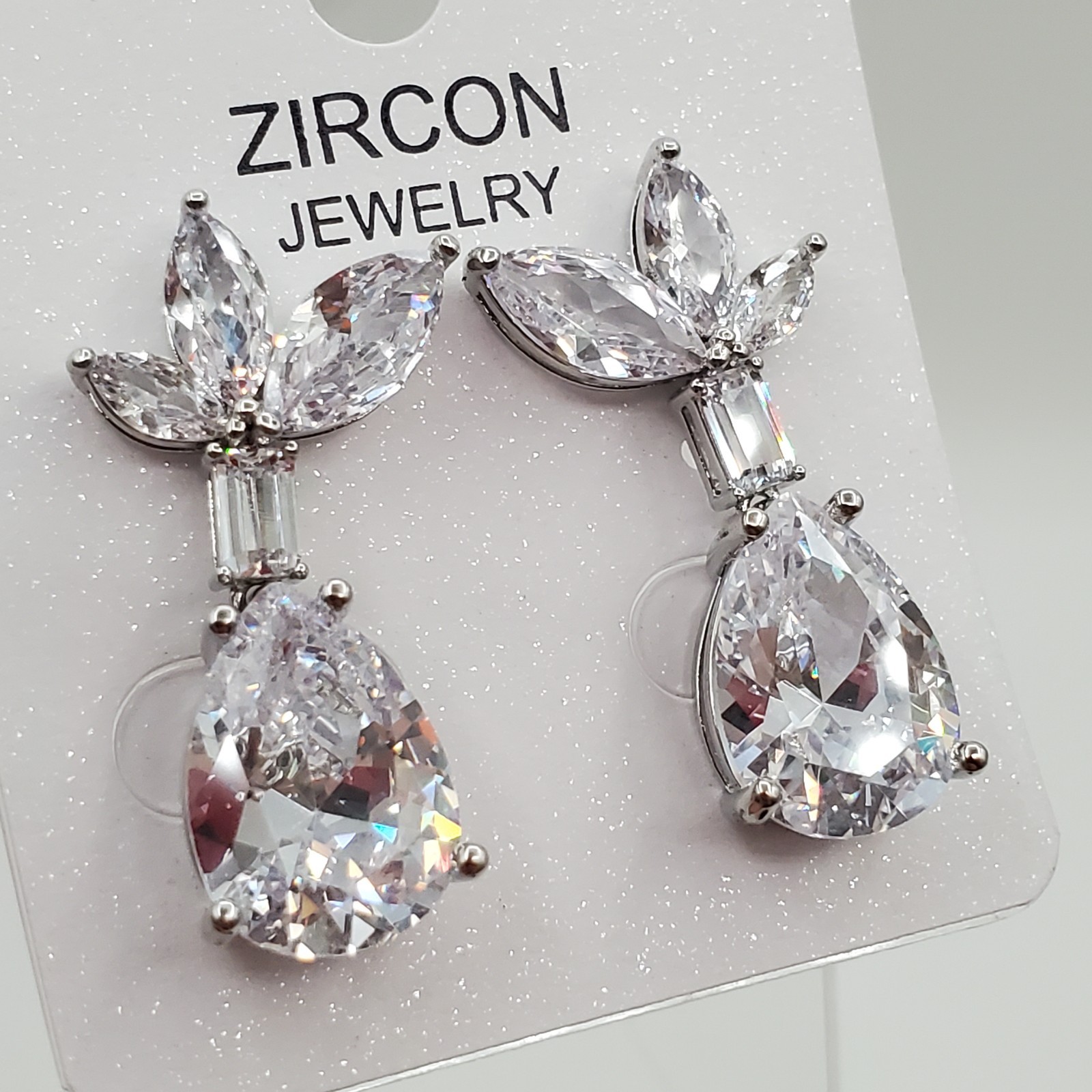 Zircon Jewelry Earrings 1in Silver Tone Brilliant Teardrop Marquise CZ Formal