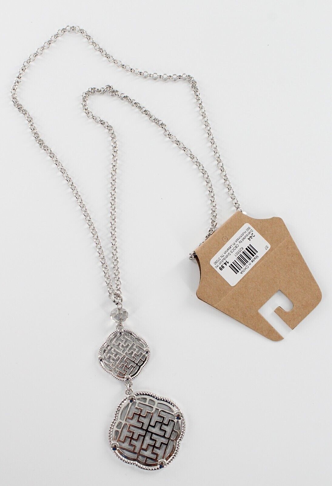 New Ornate Silver Double Pendant 28″ Long Necklace #N2325
