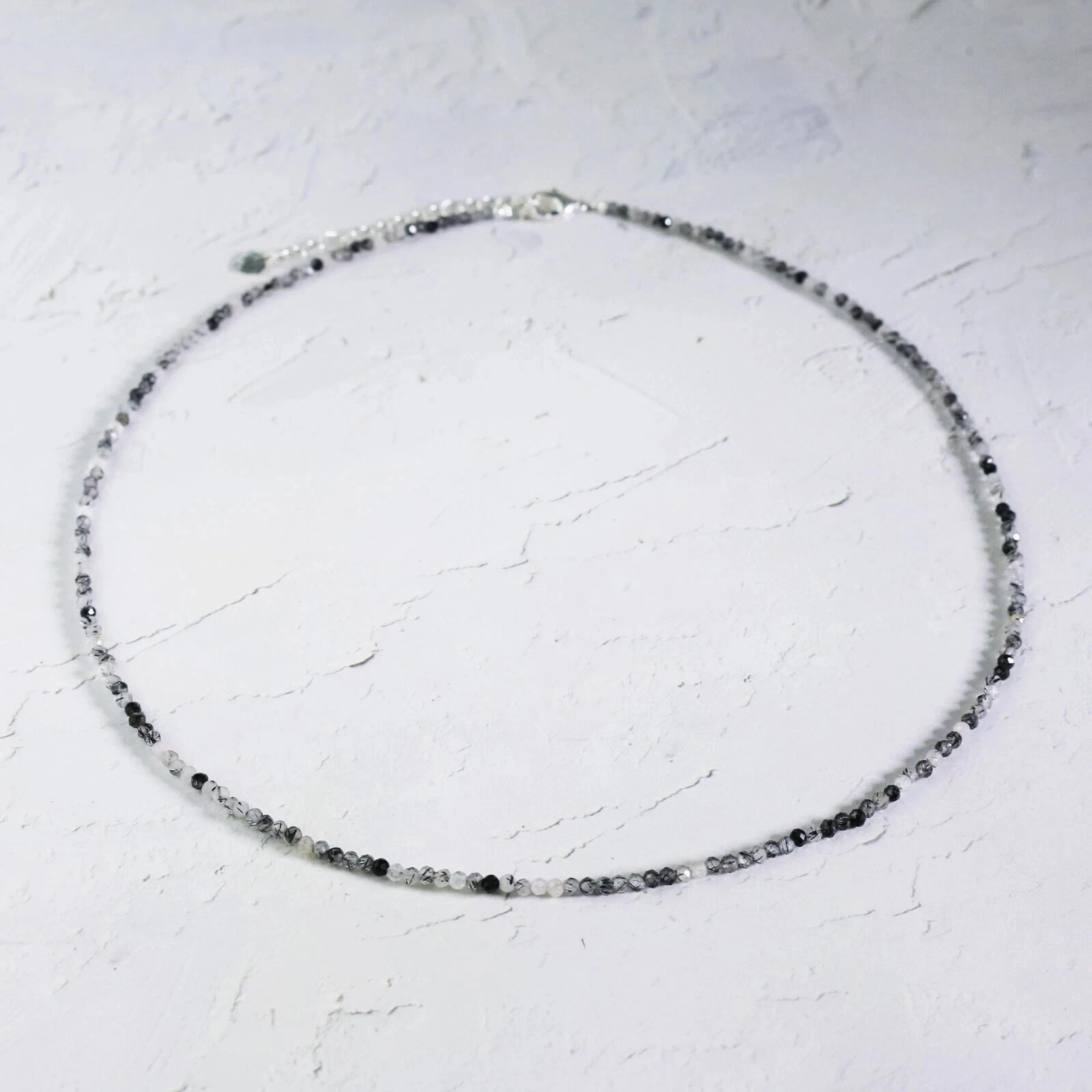 Minimalist Tourmaline Rutilated Quartz Choker Delicate 2mm Crystal Bead Necklace