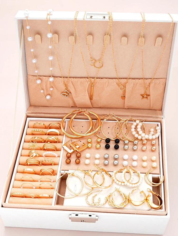 86pcs Elegant Pearl Jewelry Set Necklace Earrings Rings Bracelet Daily Wear Gift