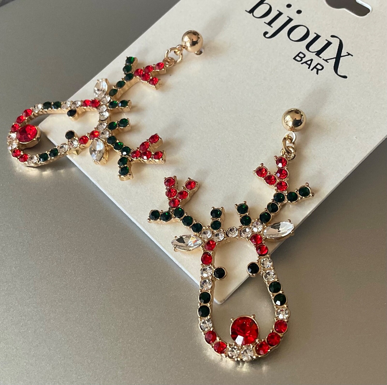 Reindeer Dangle Earrings Christmas Multicolor Rhinestone Rudolf Bijoux Bar