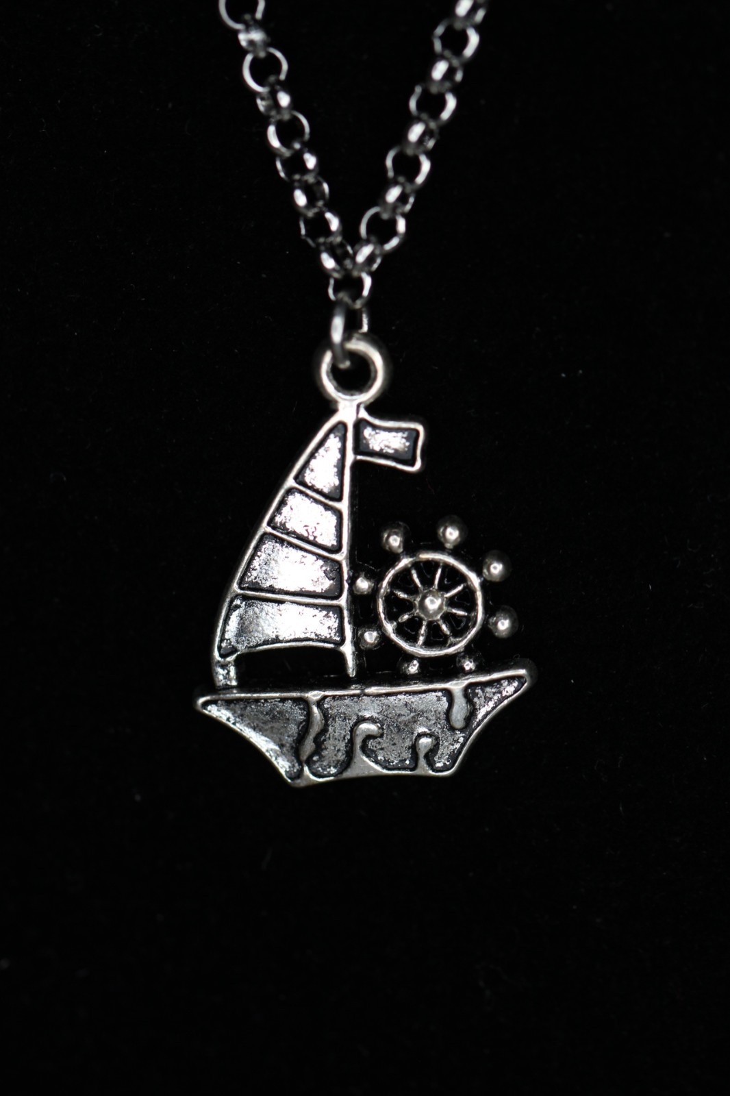 Sailboat Necklace Silver Pewter Charm 1″ Pendant 3mm Stainless Chain 18″ Mariner