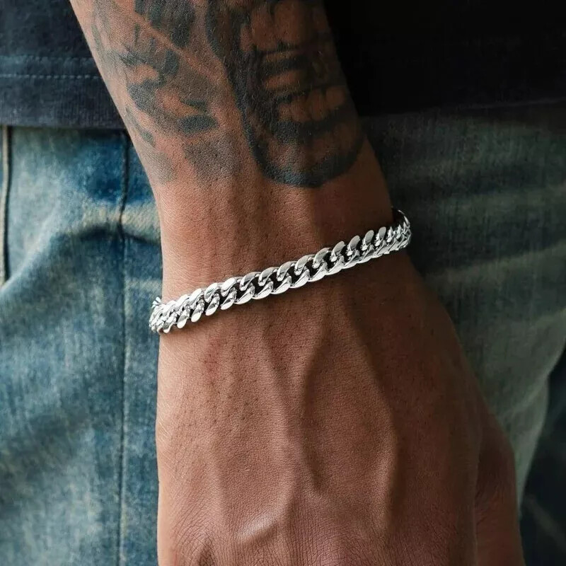 Silver Stainless Steel Curb Cuban Link Chain Bracelet Unisex Women Men 6″ 8″ 10″
