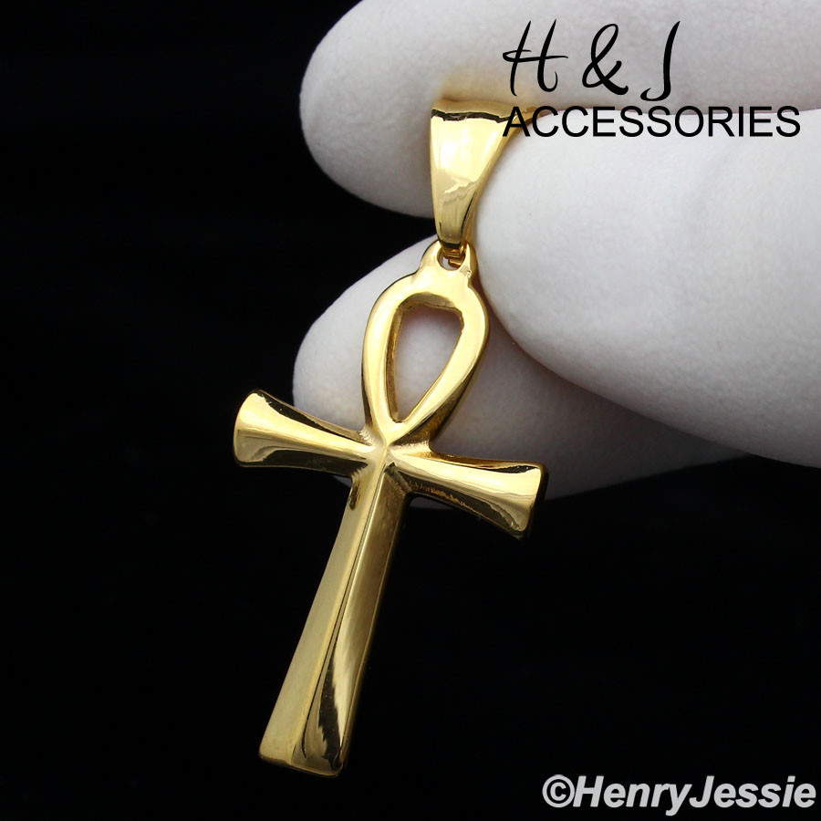 16″-30″MEN Stainless Steel 2mm Gold Plated Box Chain Ankh Cross Pendant*AGP112