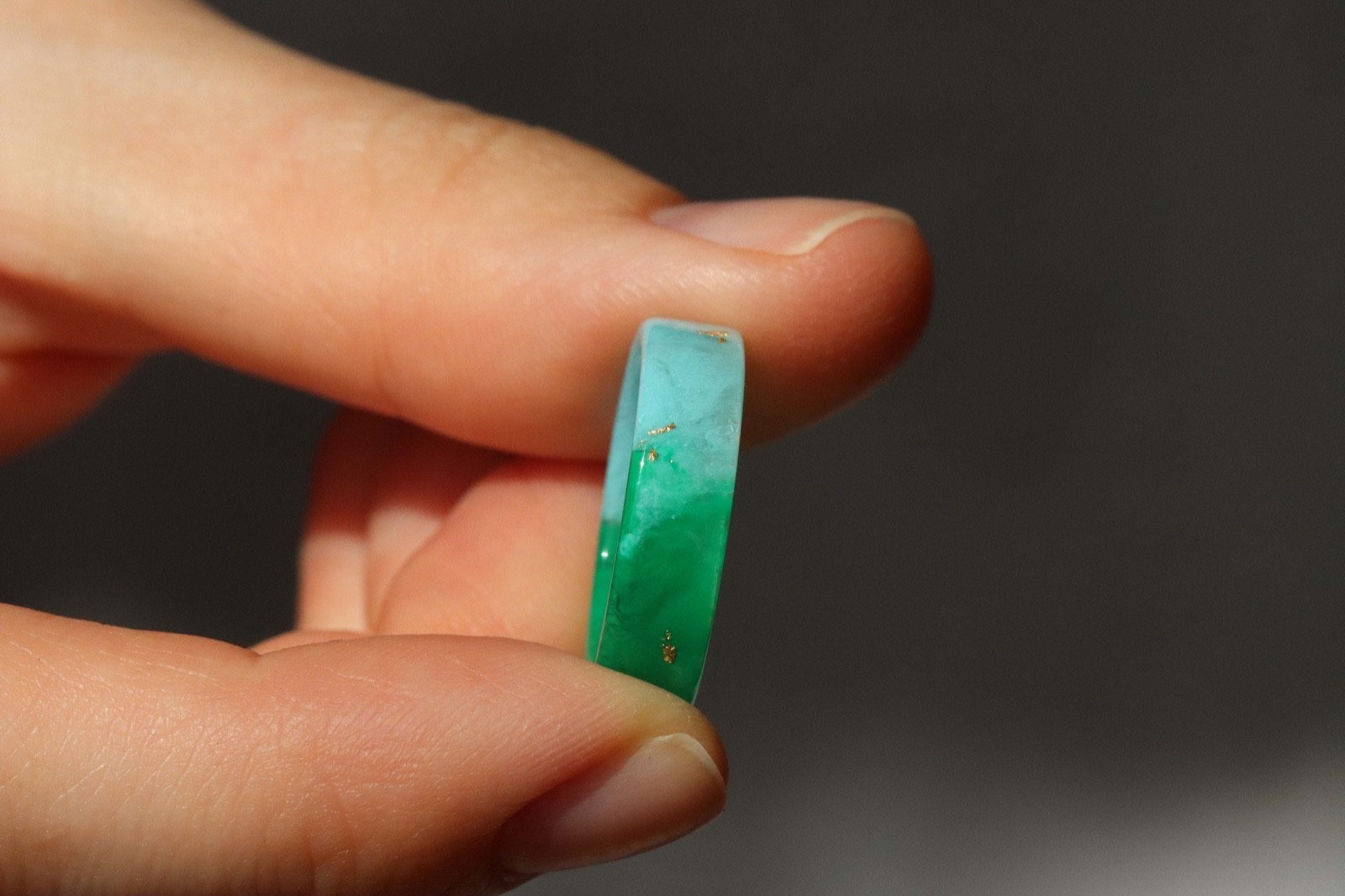 Green Blue Resin Ring Ombre Band Two Tone Minimal Jewelry Gift for Her