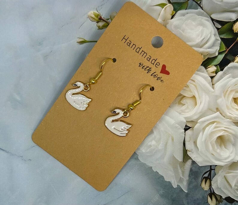 White Swan Dangle Earrings, Handmade Drop Earrings, Bird Earrings, Bird Jewelry