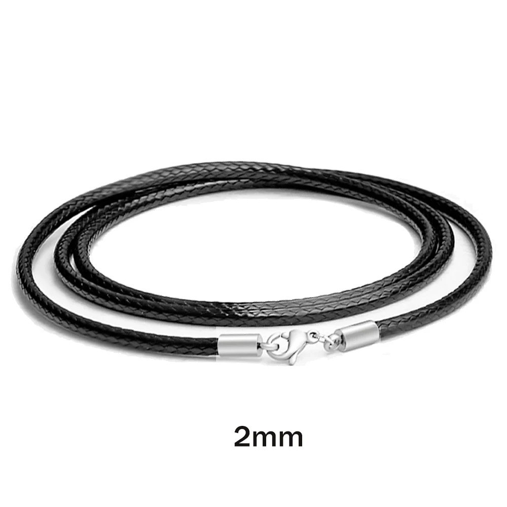 Black Leather Braided Rope Chain Necklace Cord Stainless Steel Clasp DIY Craft