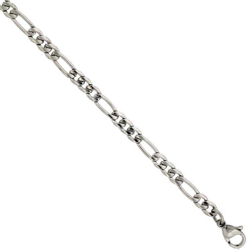 20″,22″,24″,30″ Stainless Steel Figaro Chain Necklace, 4.5mm, 5.5mm, 6mm or 7mm