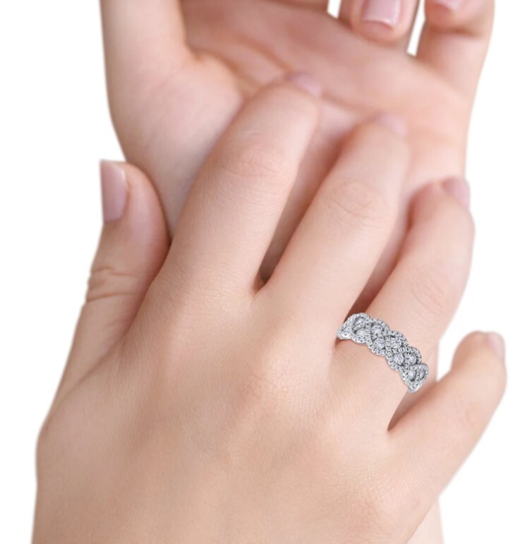 .925 Sterling Silver Round CZ Weave Crisscross Infinity Ring