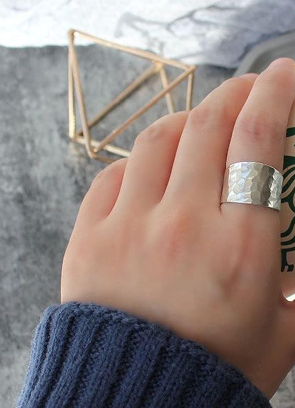 925 sterling silver wide ring, handcrafted, retro Bohemian style
