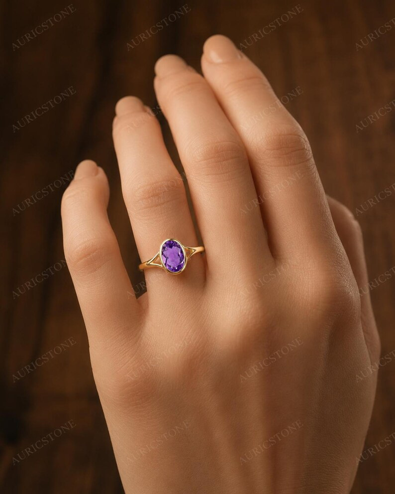 Lab Created Amethyst Ring, Base Metal: Brass Finish: Gold Plated, Gift