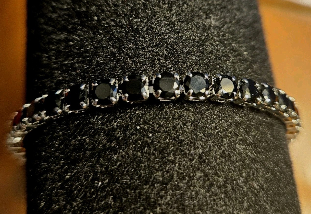 Silver 7 Inch Tennis Bracelet with Round Lab Created Black Moissanite Gems