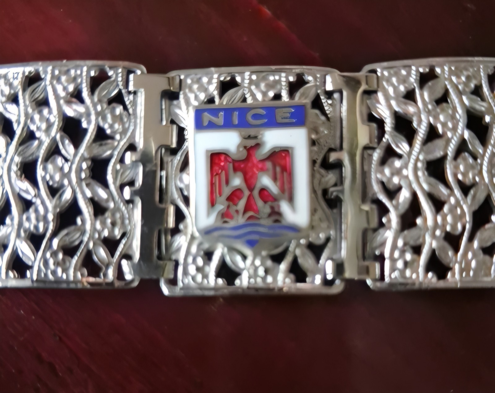 Vintage France Themed Silver Tone Filigree Design Souvenir Bracelet