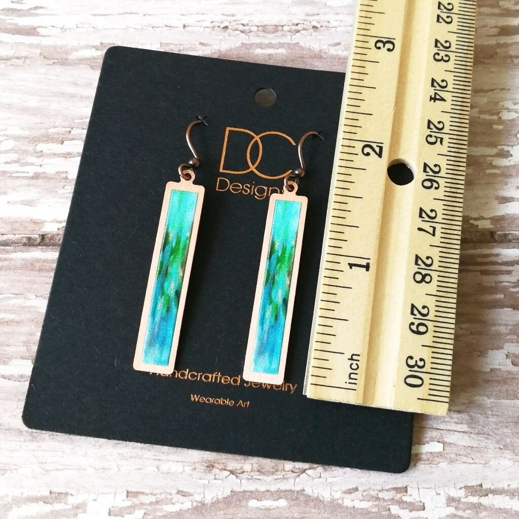 DC Designs Green Multicolor Copper Frame Linear Long Column Earrings 2NSE Unique