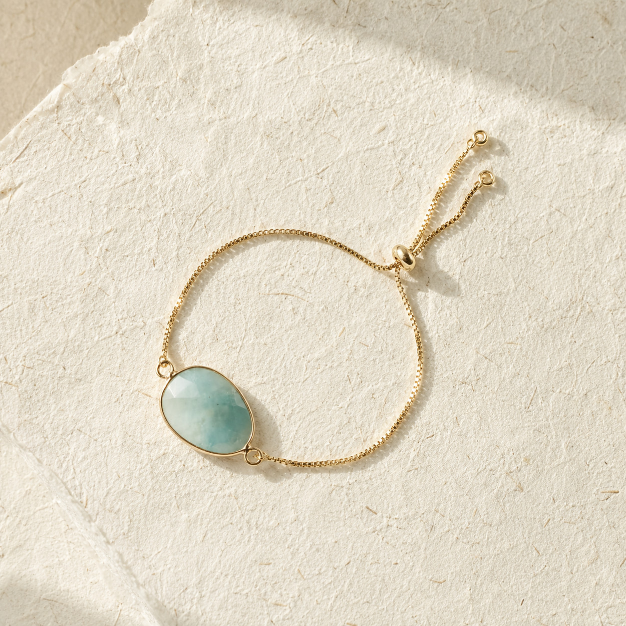Natural Amazonite Oval Crystal Charm Bracelet | 18K Gold Plated | Vintage Boho
