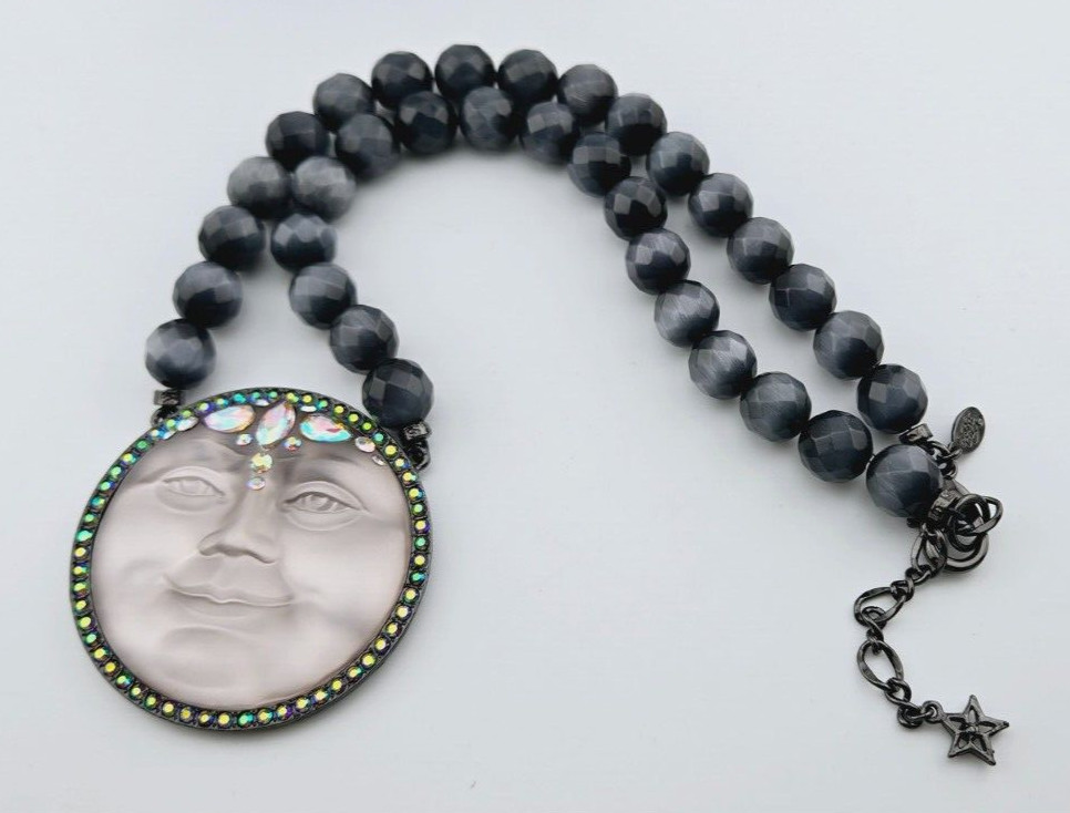 Kirks Folly Enchantress Stormy Seaview Moon 50mm Beaded Necklace Hematite #84
