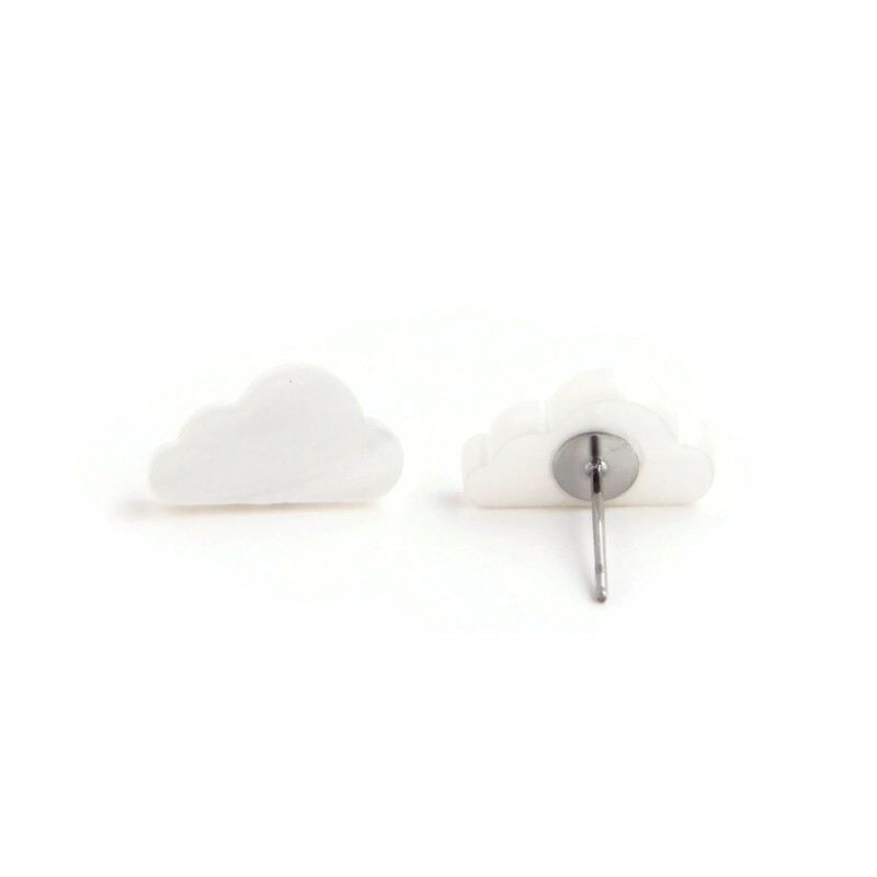White Pearl Cloud Studs, Cute Celestial Stud Earrings, Fun Sky Weather Earrings