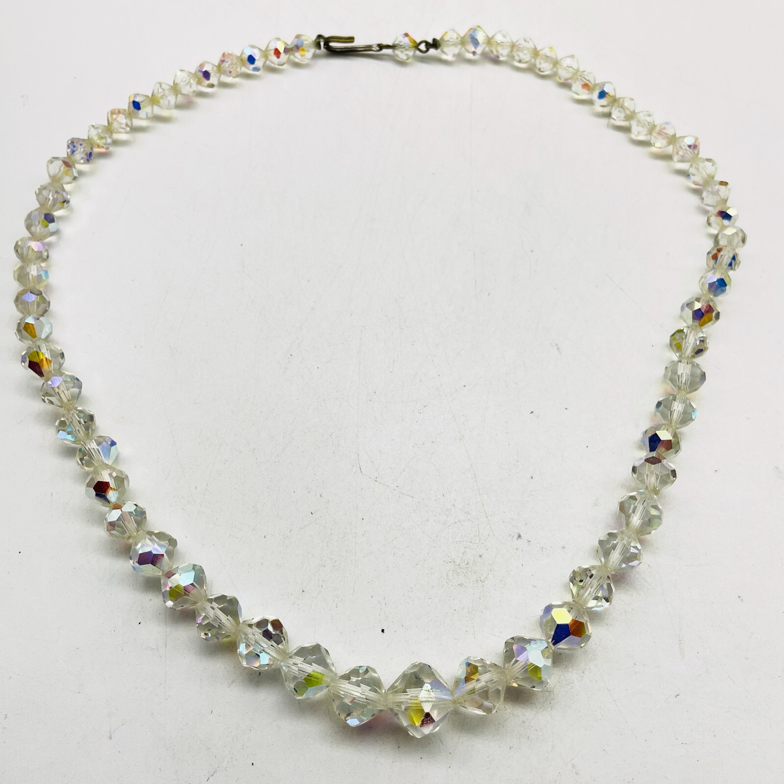 Aurora Borealis Beaded Necklace Silver Tone Graduated Glam Bling Sparkle Holiday