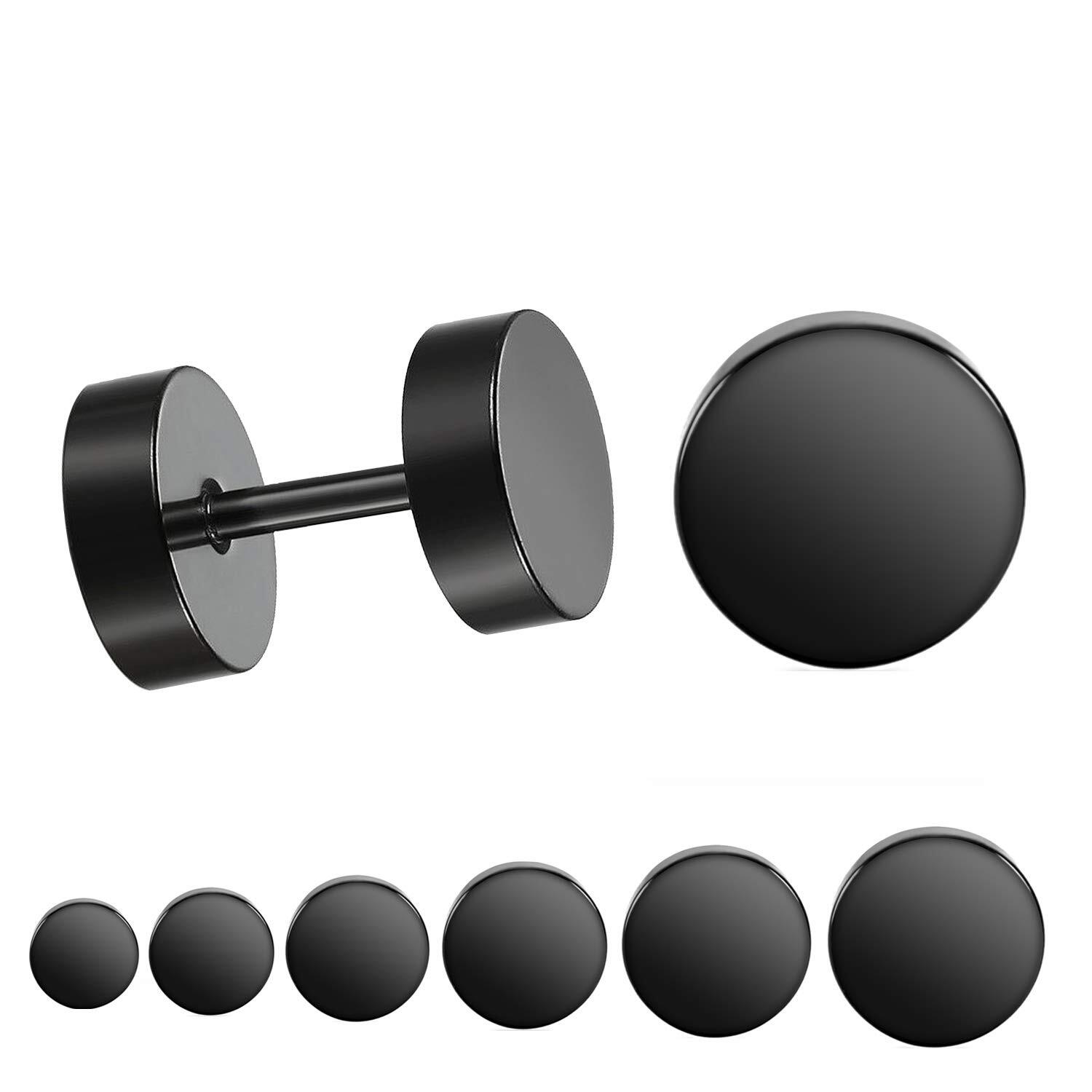 Black Stud Earrings Men Women Faux Gauges Ear Tunnel Stainless Steel Earrings US