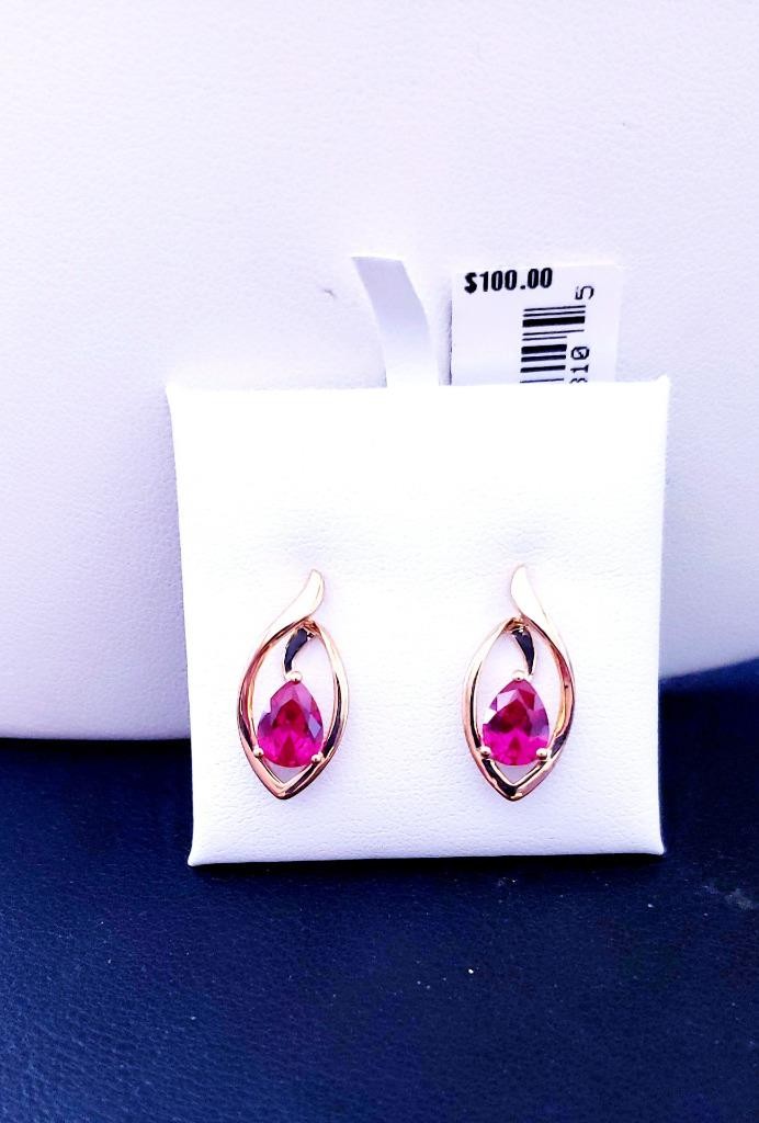 14KT Gold Vermeil Over 925 Sterling Silver Lab-Created Ruby Drop Earrings (3.0 g