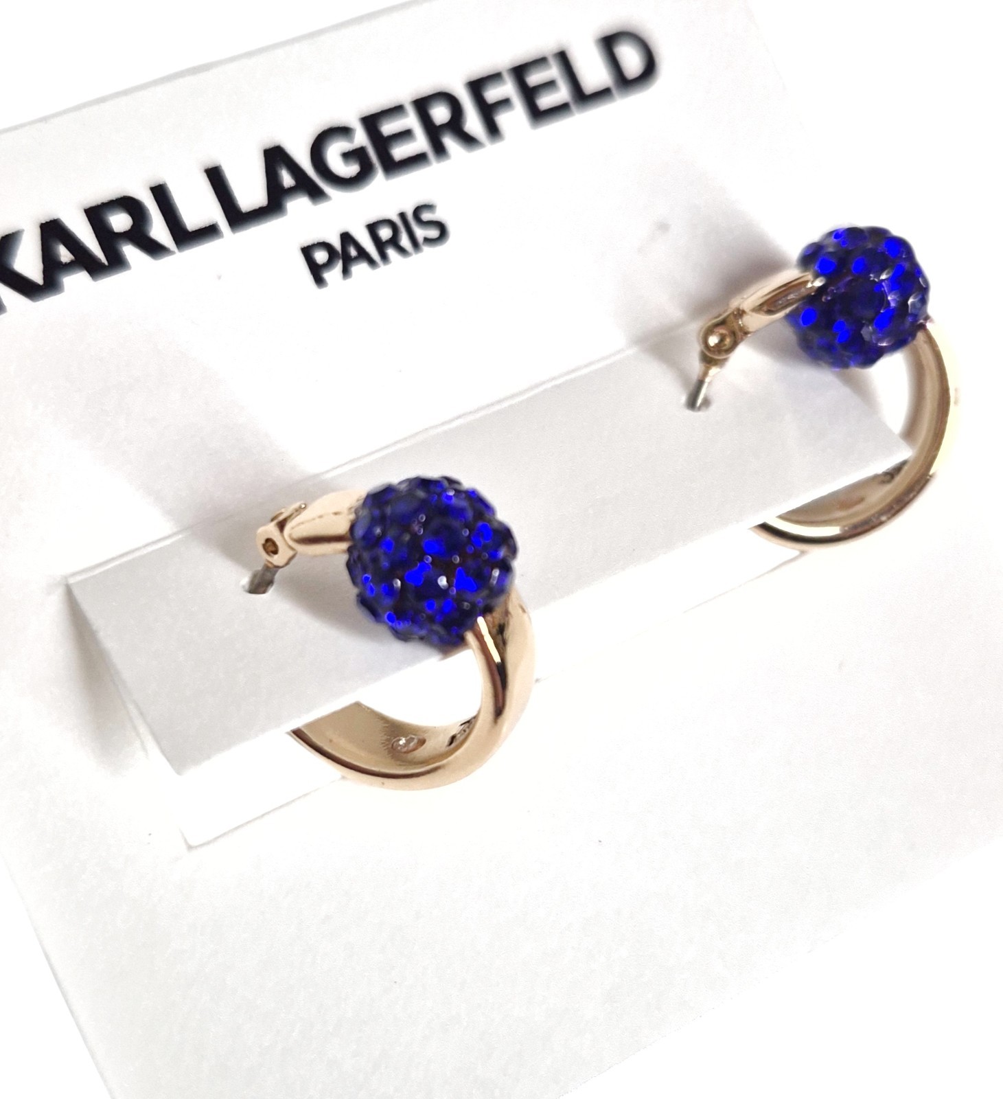 Karl Lagerfeld Small Pave Fireball Huggie Hoop Earrings Blue Gold Plated Brass