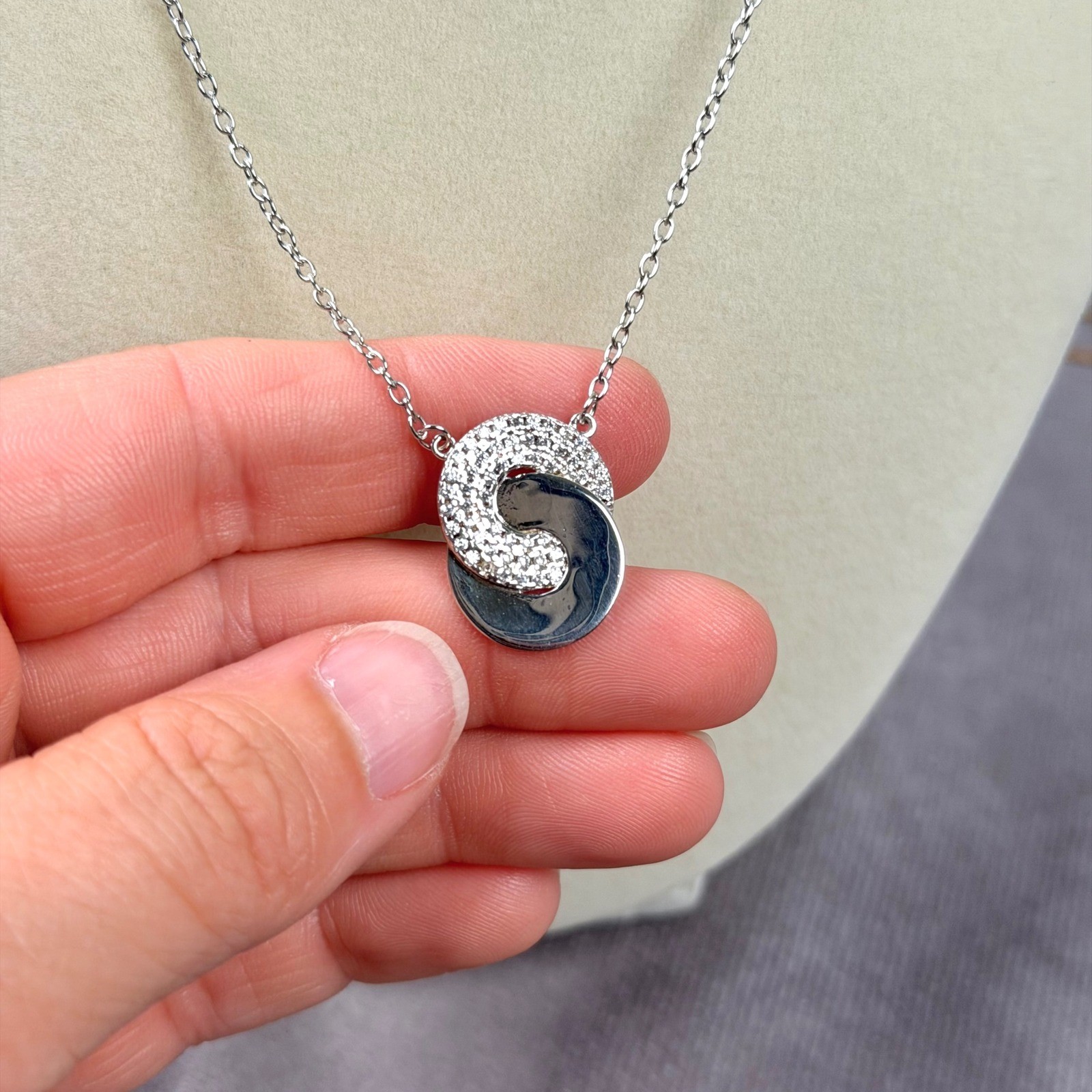 Freida Rothman Sterling Silver Pave Cubic Zirconia Interlocking Circle Necklace