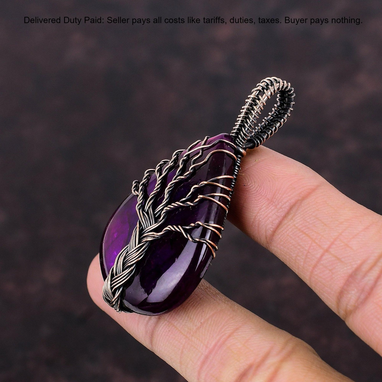 Pear Pink Fire Labradorite Gemstone Tree Of Life And Wire Wrapped Pendant Copper