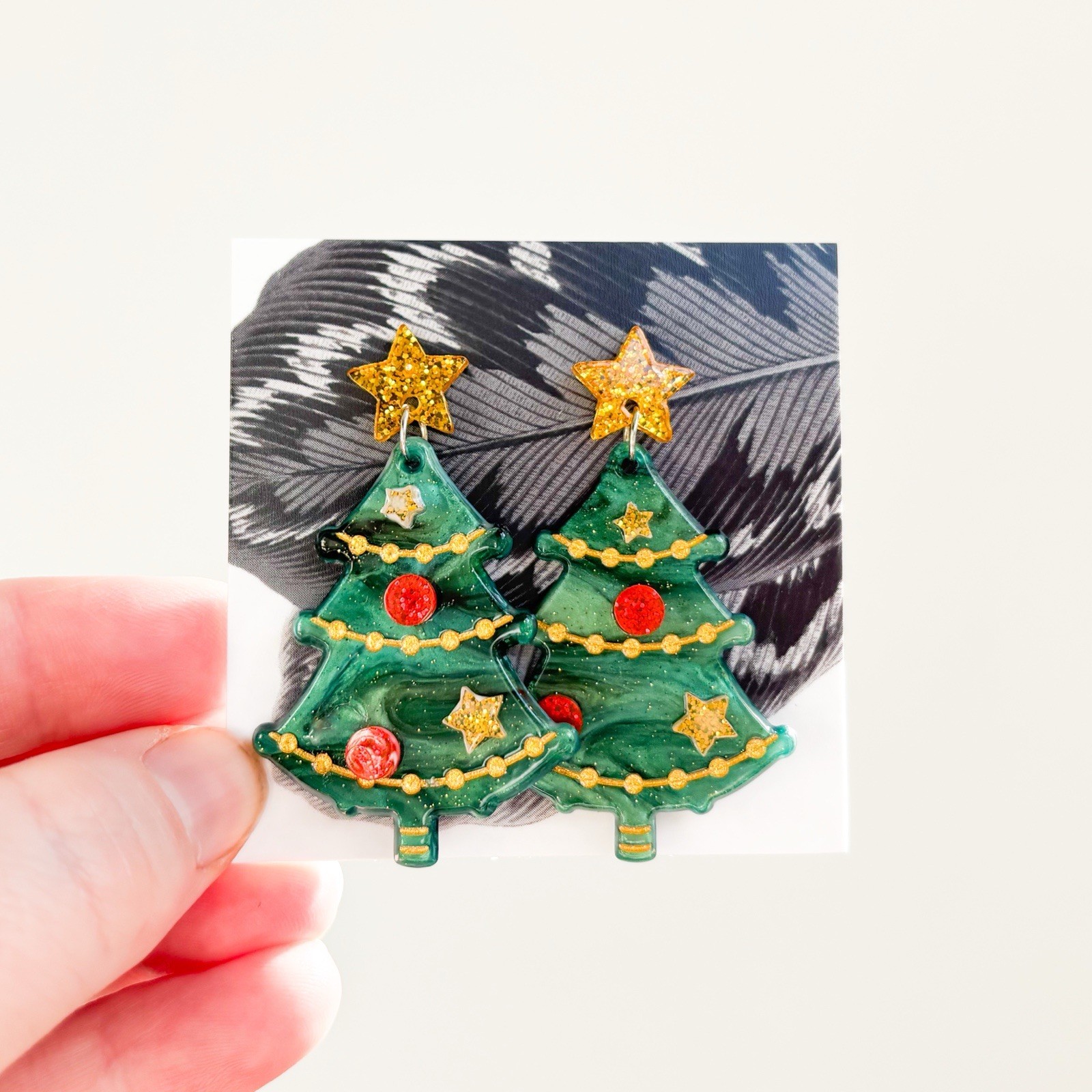 Green Nostalgic Christmas Tree Earrings Holiday Jewelry