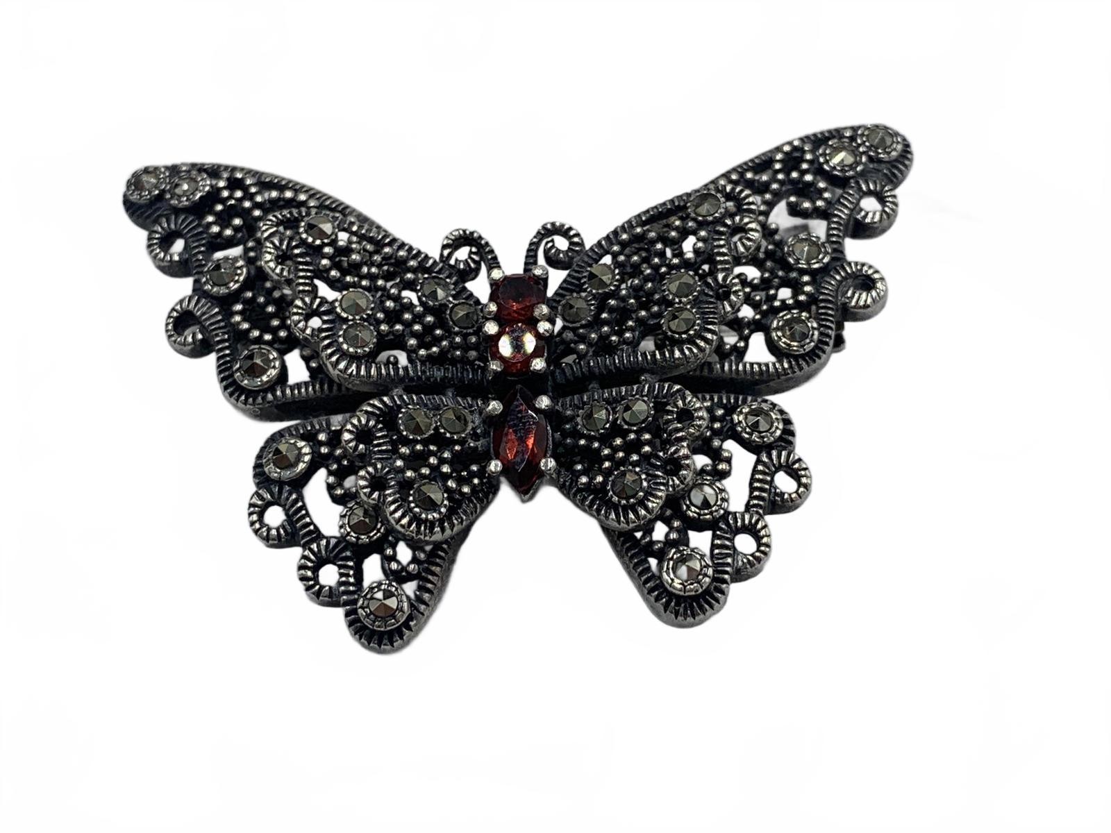 CFJ Collins Sterling Silver Garnet & Marcasite Butterfly Brooch/Enhancer