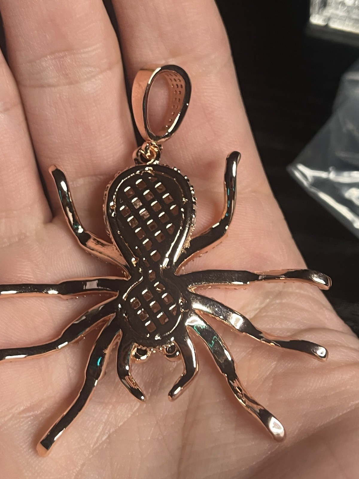 Rose Gold 14k plated over stainless steel with 5A CZ iced out spider pendant