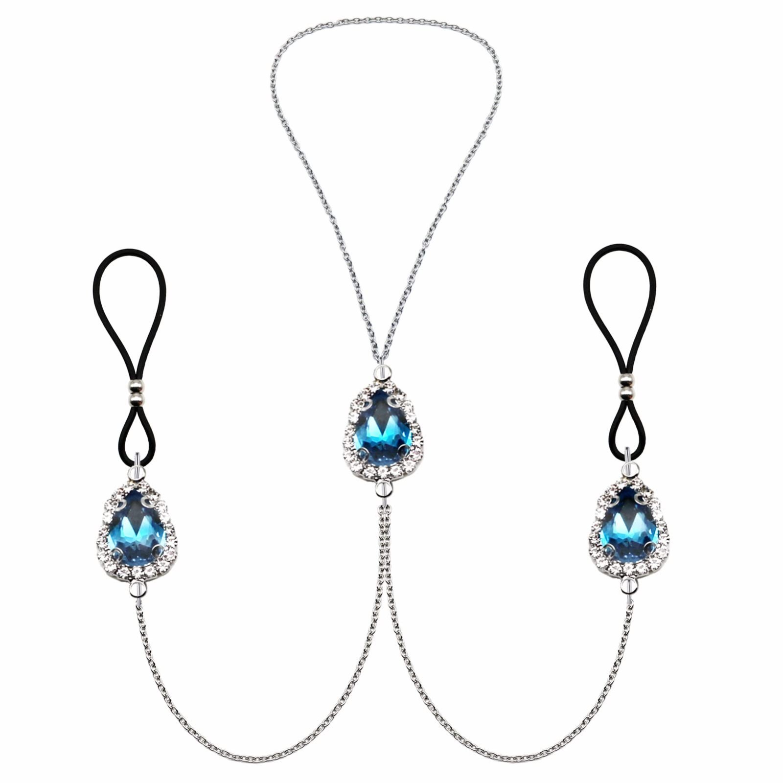 Teardrop Rhinestone Nipple Ring Faux Non-Piercing Body Jewelry Chain Necklace