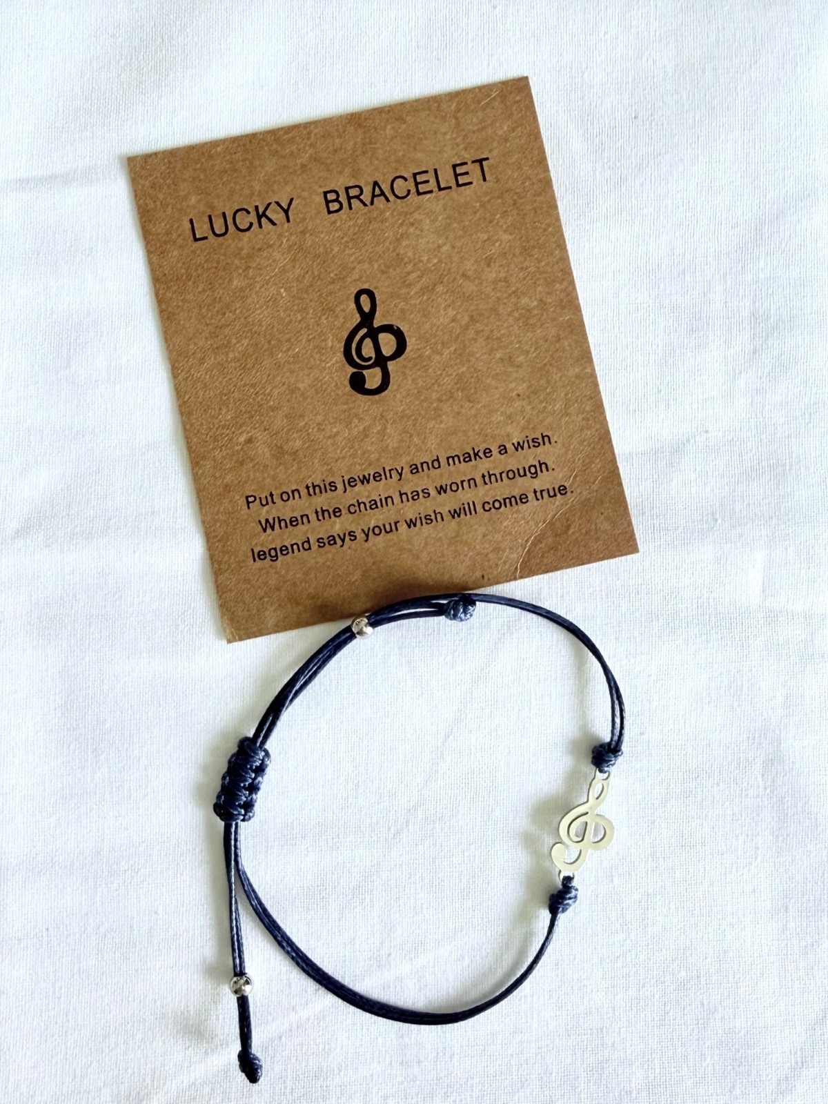 Music Wish Bracelet Stainless Steel Treble Clef Blue Woven Cord