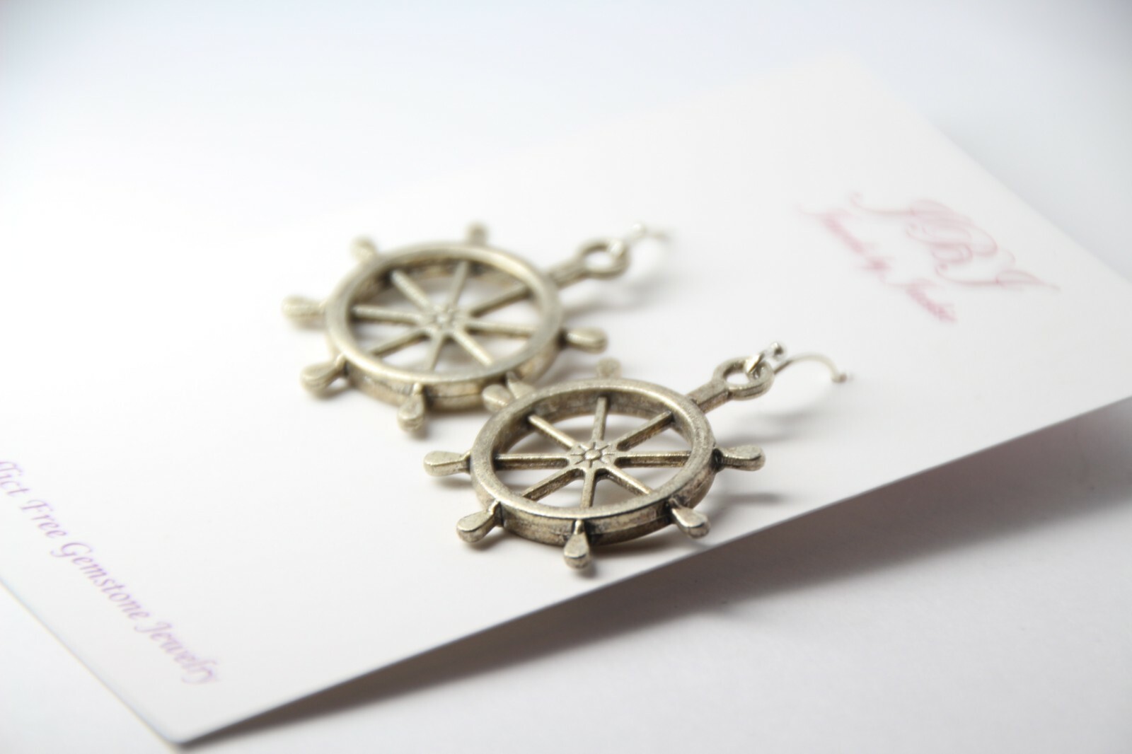 Mariner Earrings Wheel Helm Sailing 925 sterling silver hooks pewter charms