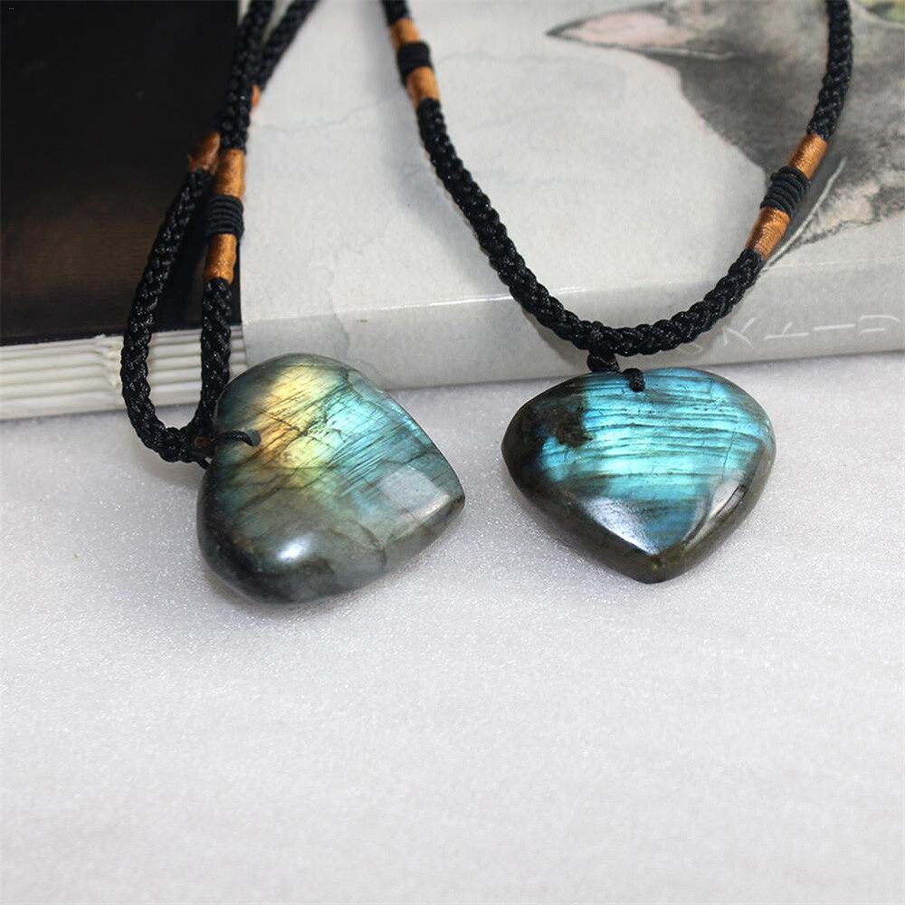 Natural Heart Pendant Labradorite Necklace Gem Moonstone Stone Crystal Quartz EL