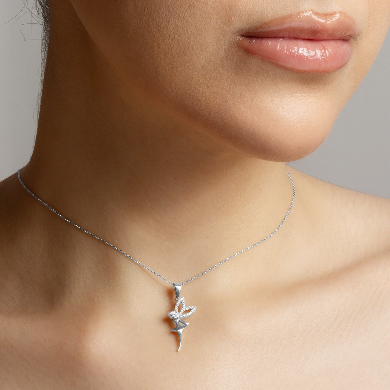 .925 Sterling Silver Mystical Fairy CZ Studded Pendant Necklace