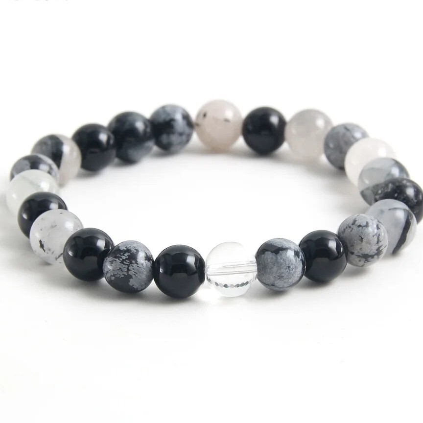 Handmade 8MM Black Snowflake Stone Beads Natural Stone Bracelet Healing Crystal