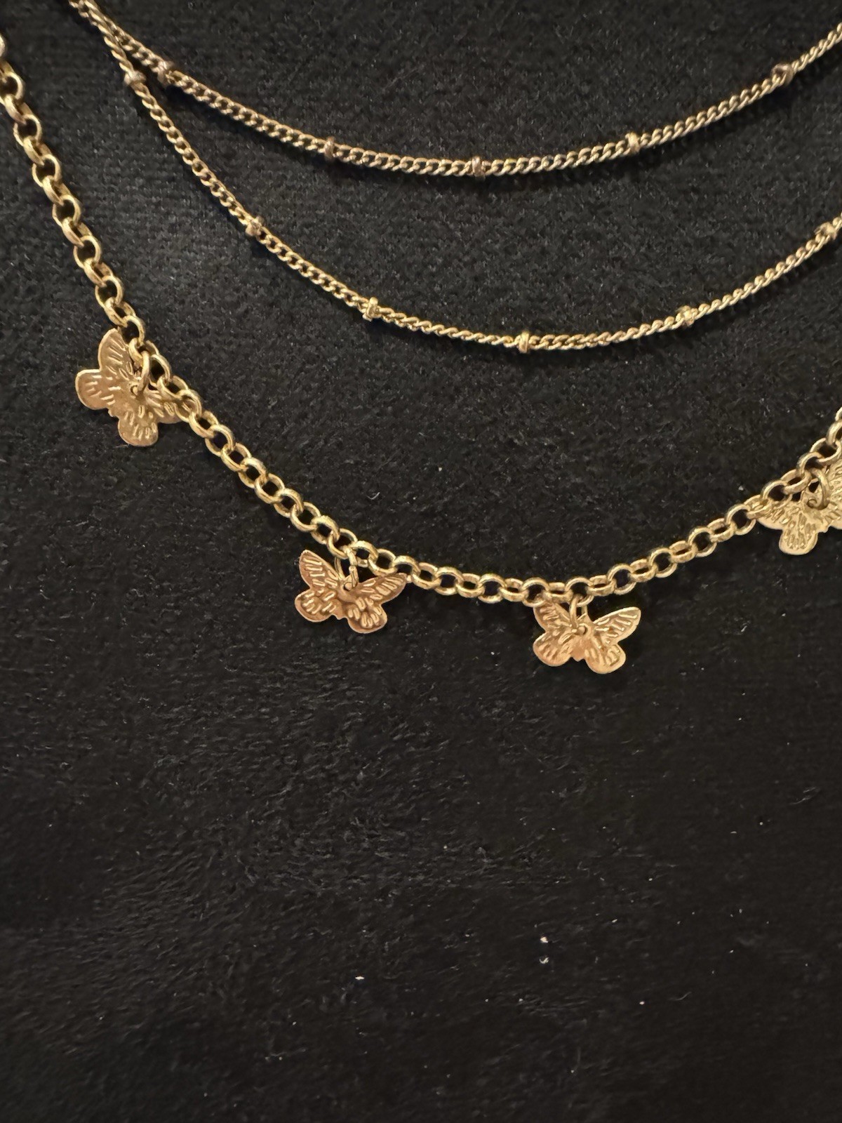 Layered Gold Butterfly Necklace Triple Strand Dainty Butterfly Charm Necklace