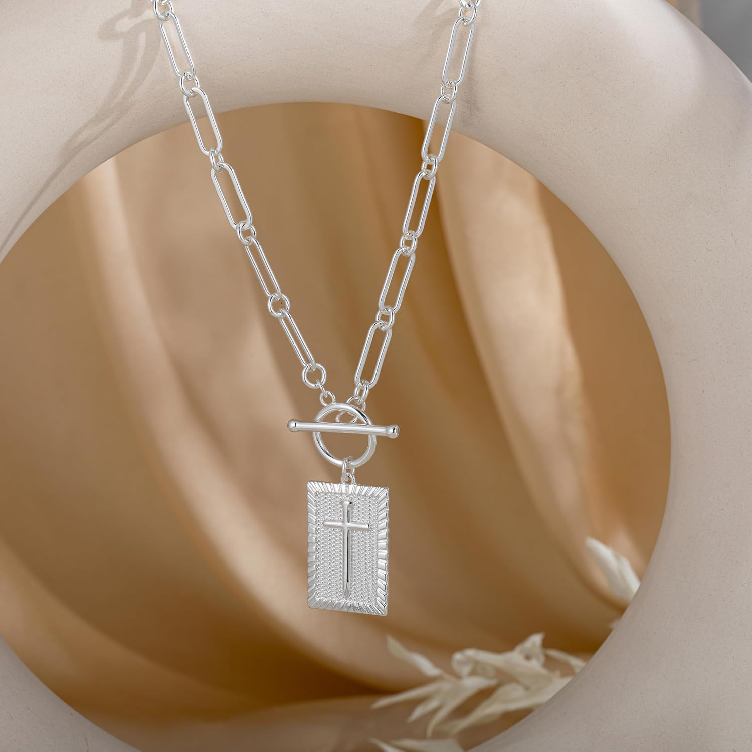 Cross Necklace for Women Trendy, Dainty 14K Gold Plated Paperclip Charm Necklace
