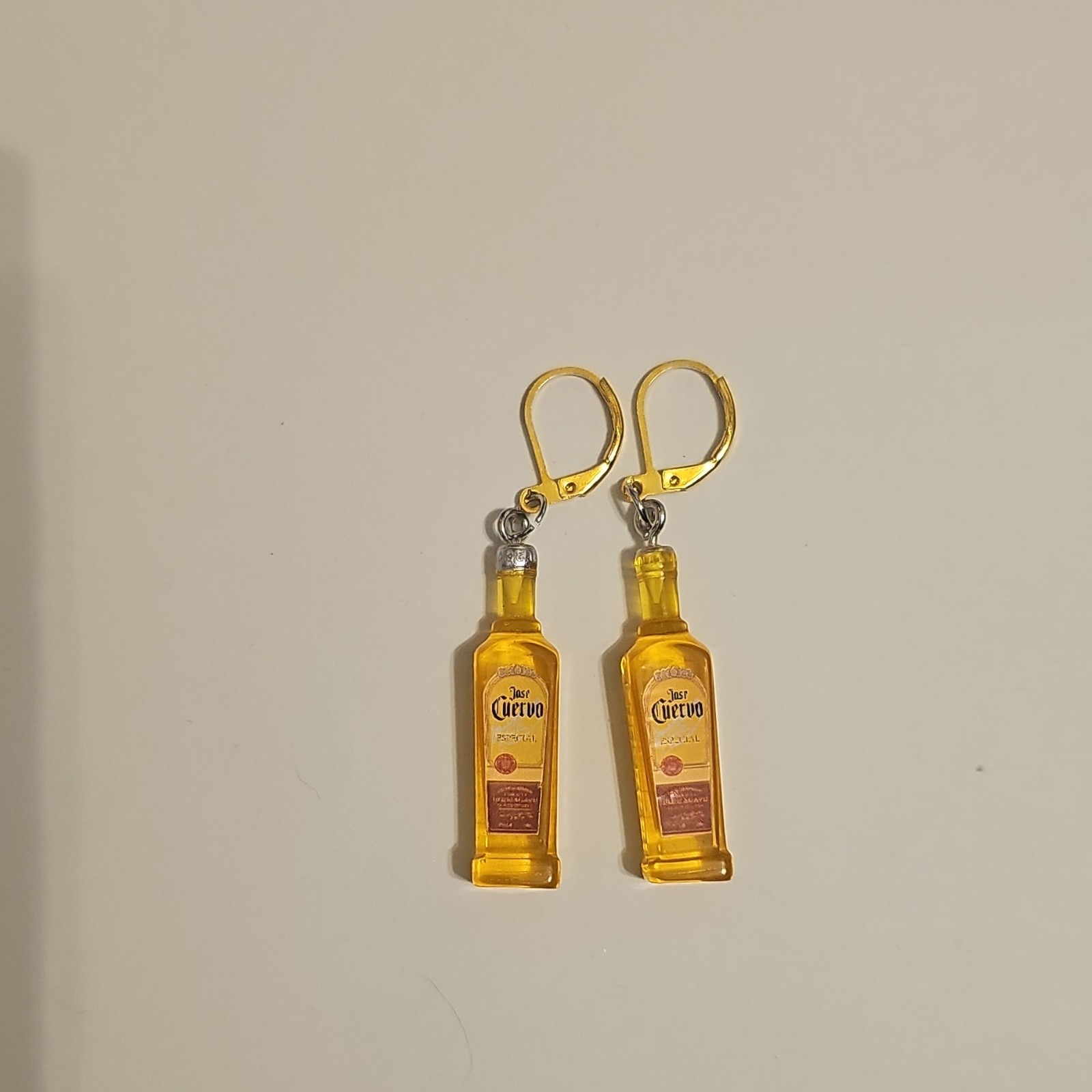 Jose Cuervo Tequila Bottle Dangle/Drop Earrings Gold Closed Hoop