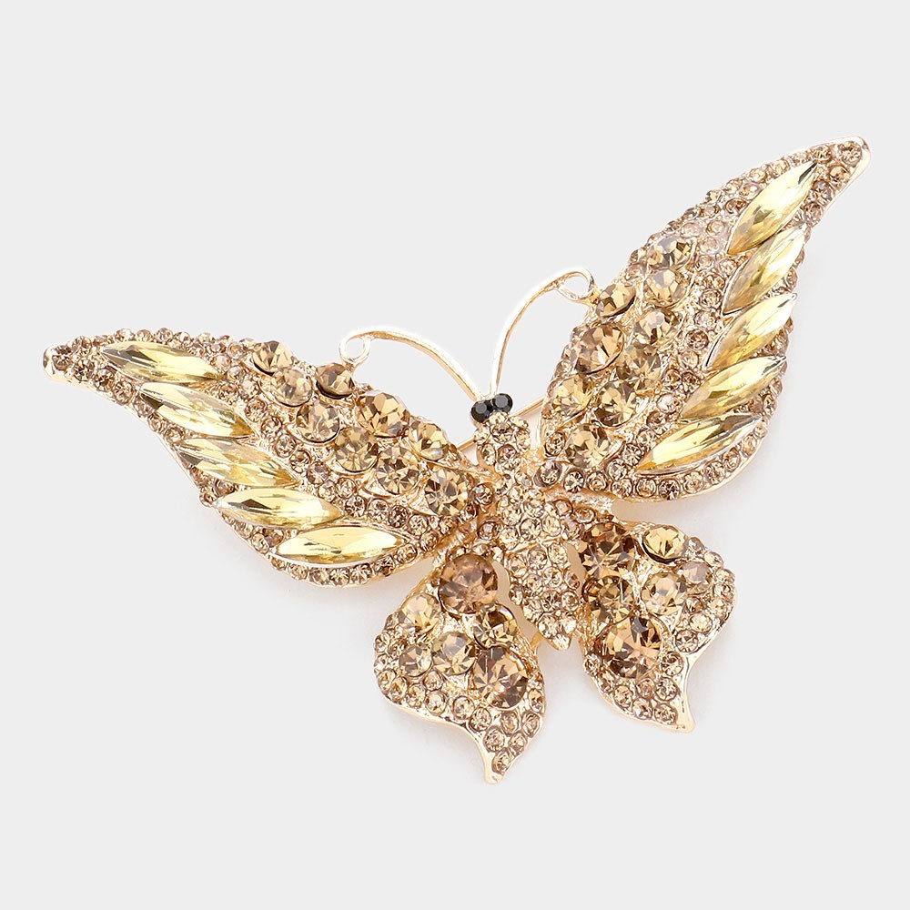 2pcs Crystal Butterfly Brooch Pin Gold Tone Rhinestone Wedding Scarf Lapel