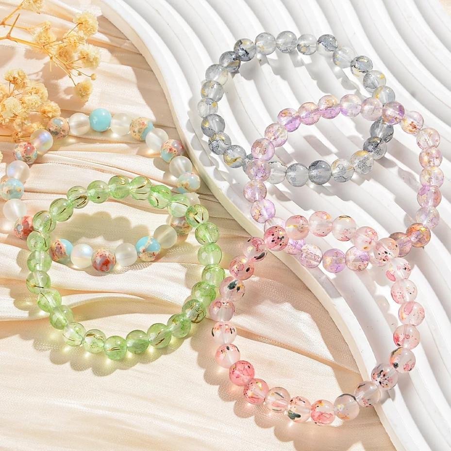 Random Color 5pcs Natural Stone Beaded Bracelets Set Multicolor Jewelry NEW