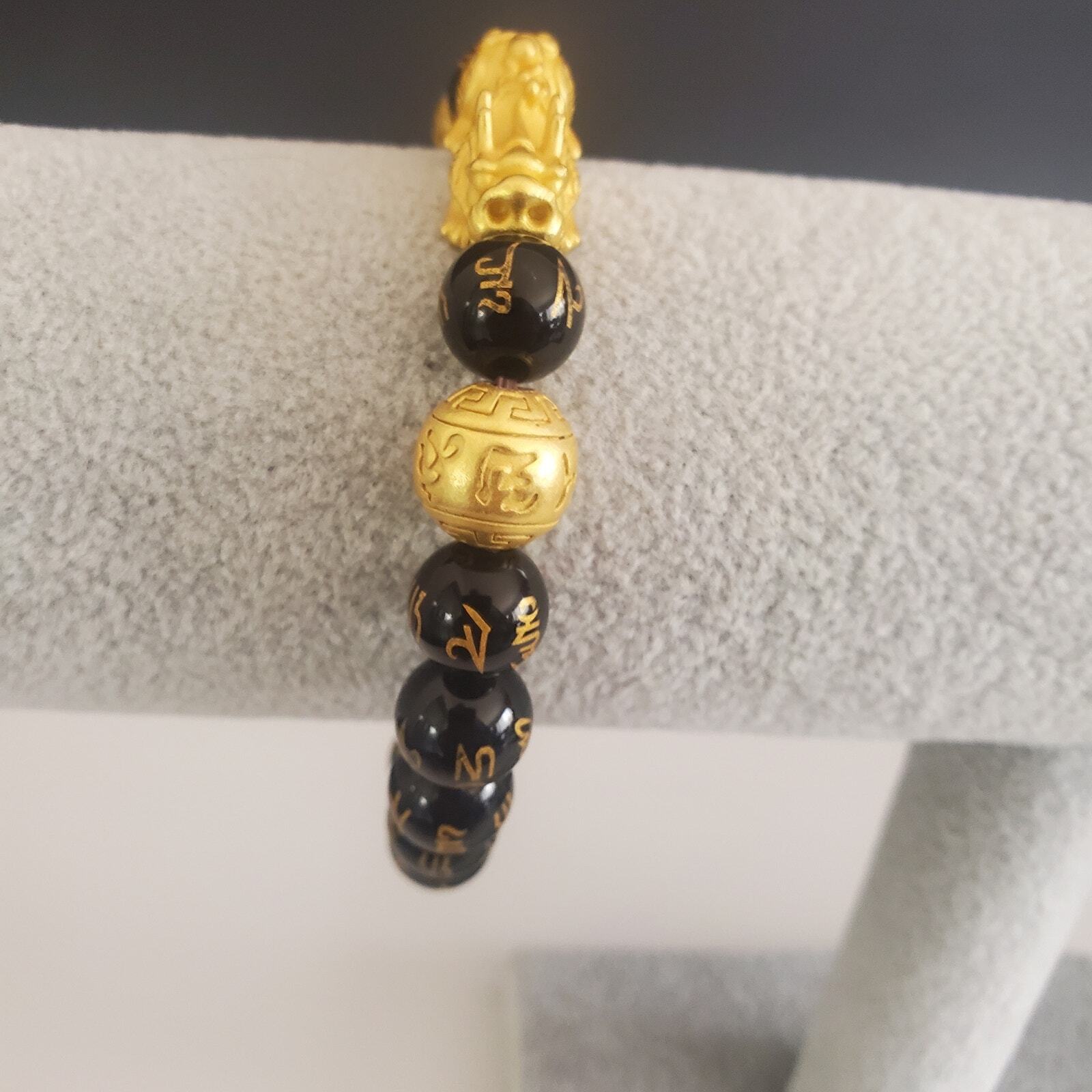 Chinese Piyao Feng Shui Dragon Pixiu Obsidian Black Beads Charm Bracelet Wealth